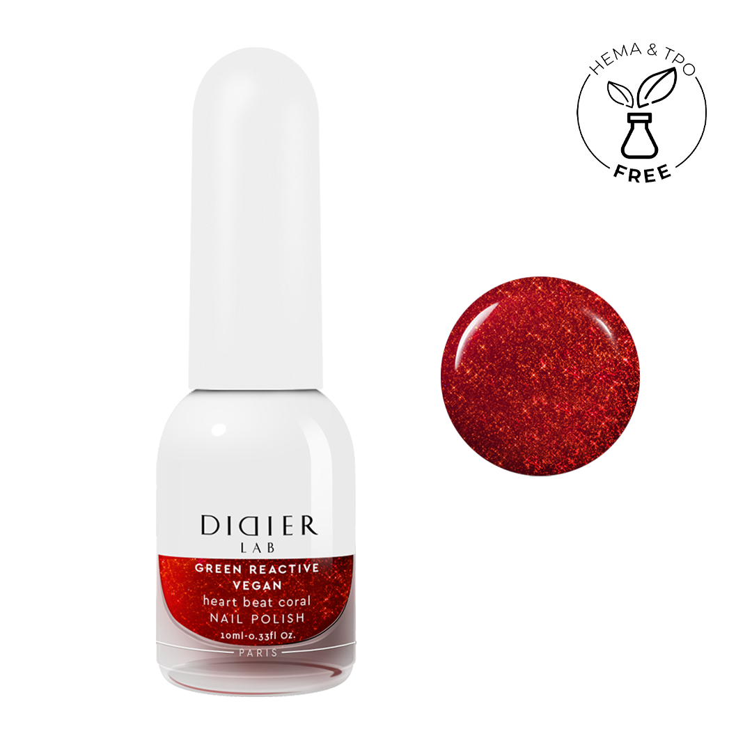 Green reactive, vegan nail polish "Didier Lab", heart beat coral, 10ml